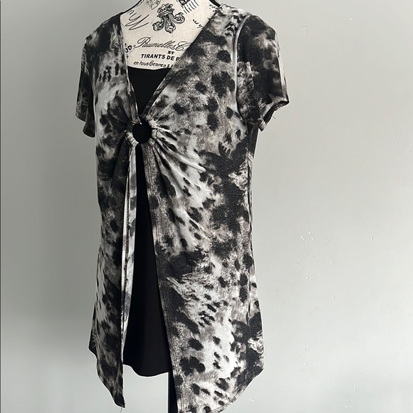 Fairy Grunge Black and White Tie-Dye snow leopard Women's Top with o ring detail - Picture 3 of 5